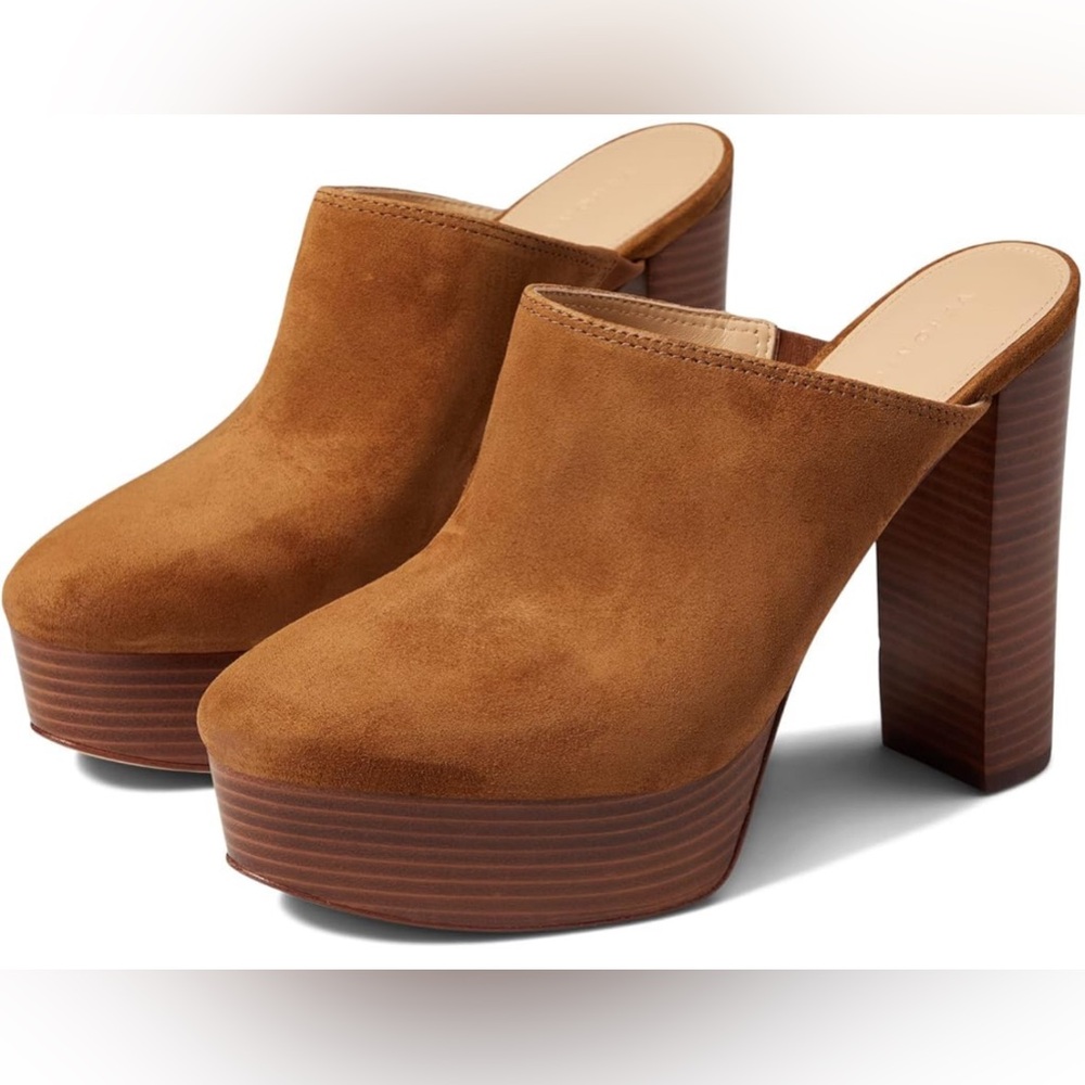 Veronica Beard Maren Brown Suede Platform Slip On Mule Clog Heel Shoes 41  $495